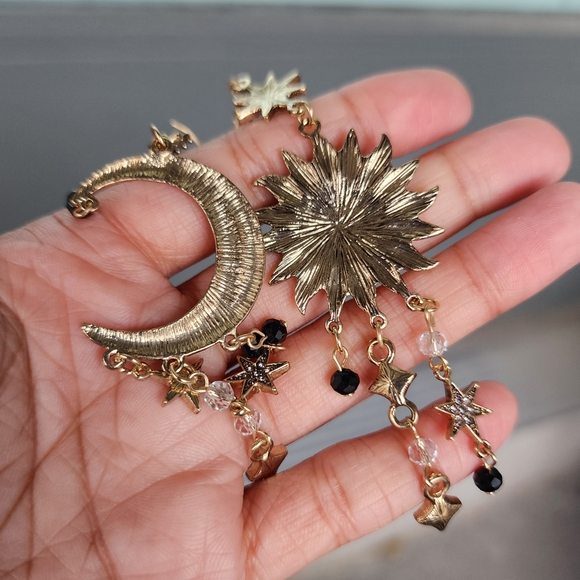 Cosmic Sun Moon Boho Earrings Statement Jewelry Celestial Boheme - Picture 3 of 3